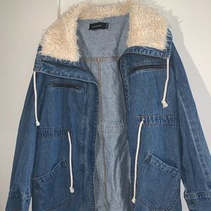 minkpink denim coat with fur collar